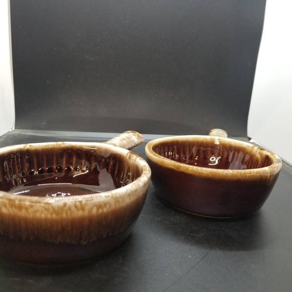 McCoy pottery brown drip glaze 874 handled soup crock set of 2