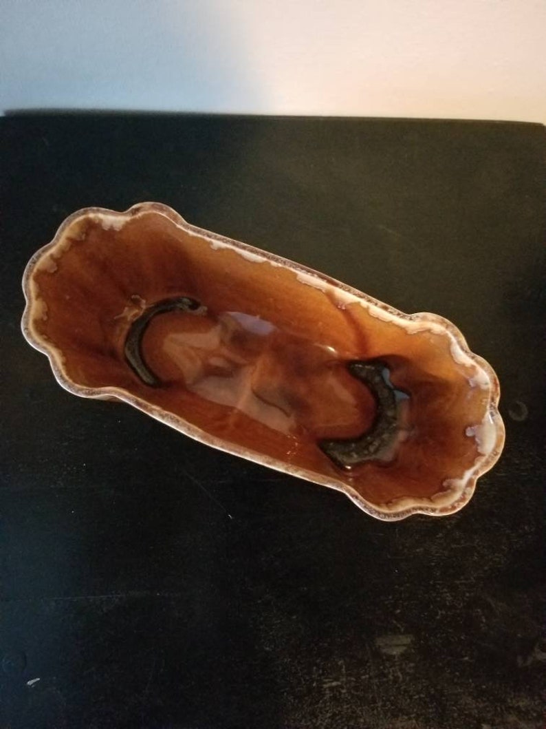 Brush Pottery Planter 413 10 Usa Woodgrain Brown Drip Glaze Etsy