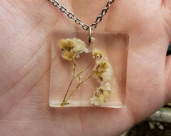 White Flower Resin Pendant