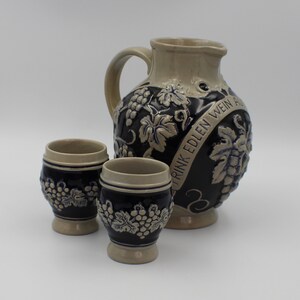 1 Liter Cobalt Blue/Gray German Wine Pitcher With Two Cups Egon Bay Germany