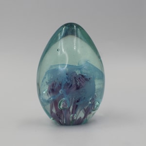 Vines Studio Art Glass Egg Paperweight With MSH Ash Blue/Purple/Greens &#39;93