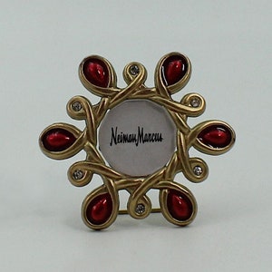 Jay Strongwater Red Enamel Rhinestone Clip On Photo Frame Brooch Neiman Marcus
