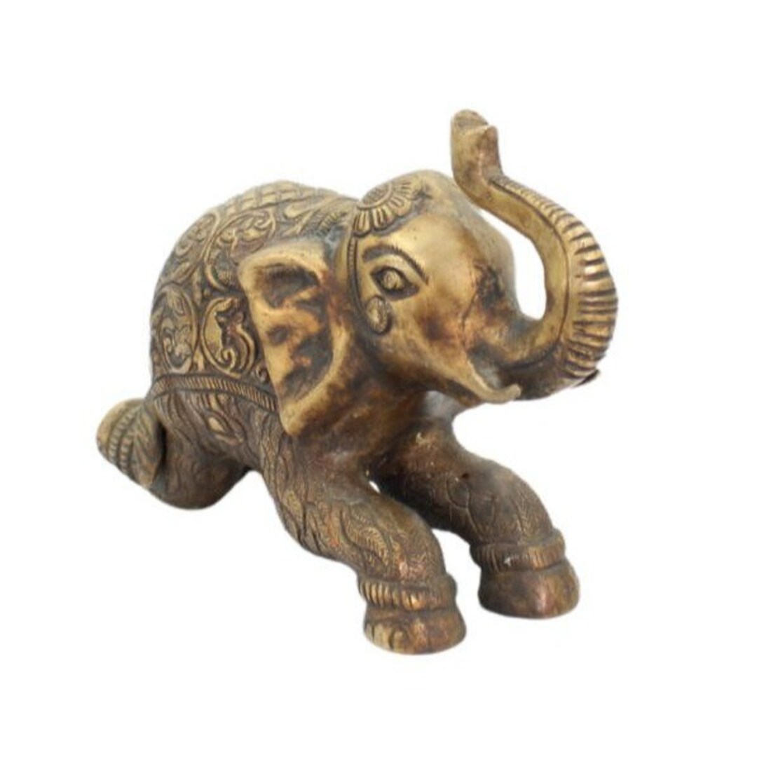 Vintage Solid Brass Kneeling Elephant Decorative Statue Indian Etsy