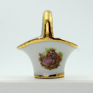 Vintage Limoges France Porcelain Courting Scene Miniature Mini Basket