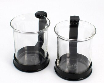 Bodum Bistro Espresso Glass Cups Mugs Black Handles Switzerland Vintage 90's