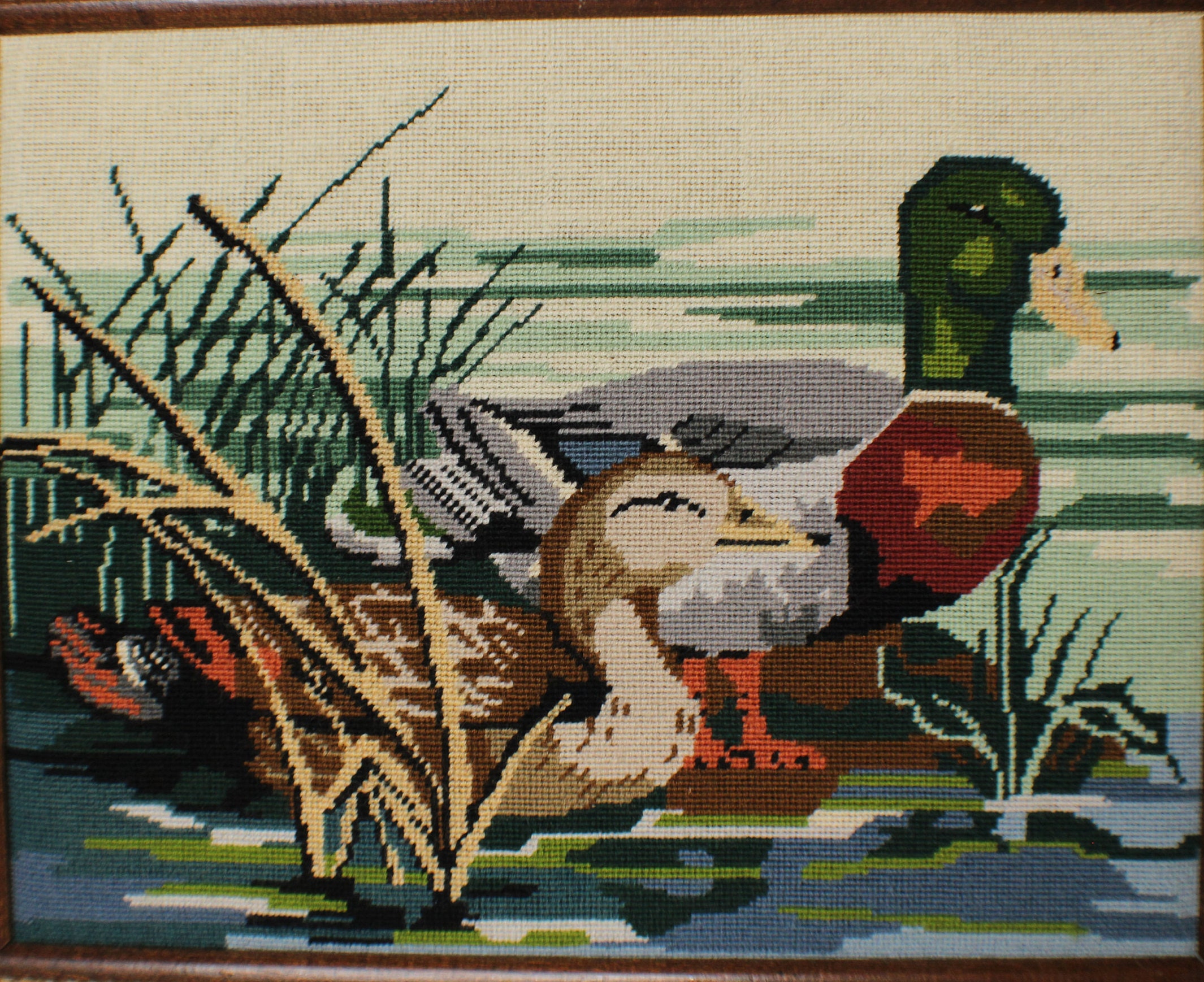 Vintage Needlepoint of Ducks By Waters Edge Frame With Twine Etsy