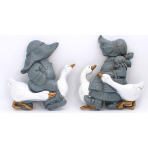 Burwood Boy And Girl With Geese 3D Wall Plaque Set Made USA 1988
