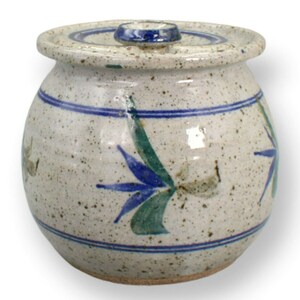 Hand Made Pottery Ceramic Jam/Sugar Jar with Lid Beige W/Brown Specks Vintage