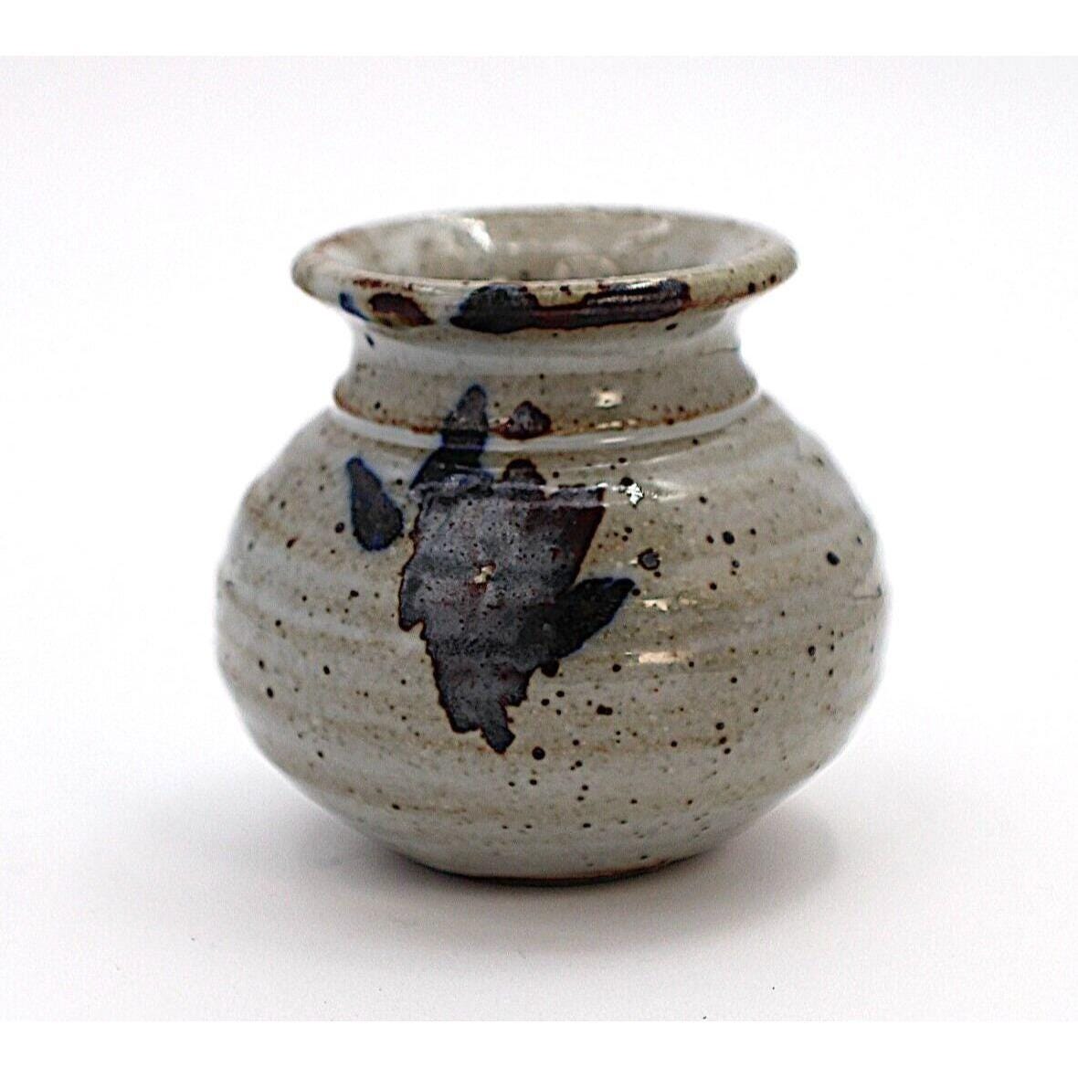 Studio Pottery Small Round Raku Glaze Bud Vase Signed