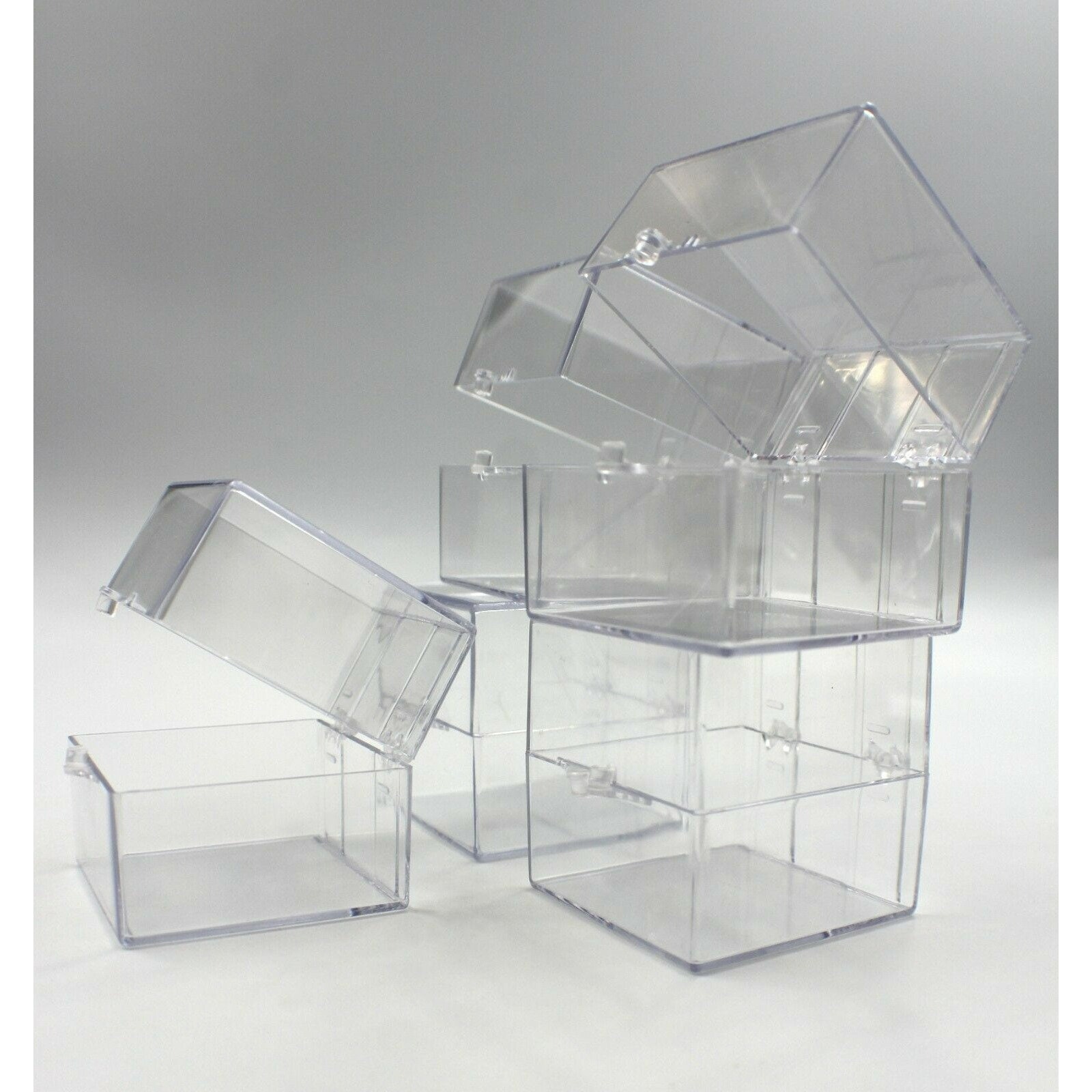 4 X 4 X 2 Clear Plastic Display or Storage Box Made in USA free Shipping 6  Pieces Included 