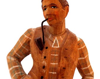 Vintage Swiss Huggler Wyss Carved Wood Figure - Peasant Woman