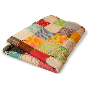 Vintage Handmade Patchwork Quilt With Hand Ties Reversible Farm Scene 64X76