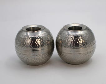 Hammered Polished Aluminum Weighted Ball Shape Candle Holders Two Sided Vintage