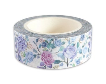 Blue indigo purple rose washi tape - multicolour - floral - flower - cool tones - botanical - nature