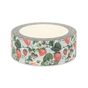 Erdbeer-Ranken Washi Tape - Früchte - rot - grün - Blatt - Muster - Kochen - Pflanzen - Dekoration - weiße Blumen
