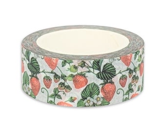 Strawberry vines washi tape - fruit - red - green - leaf - pattern - cooking - plants - decoration - white flowers