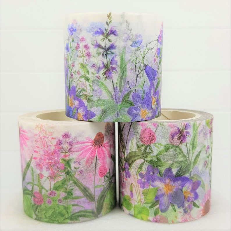 Wide Washi Tape Set Purple Pink Flowers Floral Botanical Nature Bujo Bullet Journal Scrapbook Craft Ephemera Planner Stationery Box Set