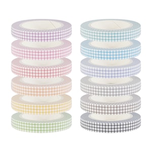 6mm Slim Mini Thin Washi Tape Set Grid Rainbow Colourful Dividers Accent Purple Pink Green Blue Black Grey Red Teal Sky Orange Navy Brown