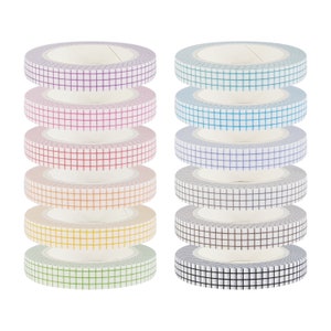 6mm Slim Mini Thin Washi Tape Set Grid Rainbow Colourful Dividers Accent Purple Pink Green Blue Black Grey Red Teal Sky Orange Navy Brown