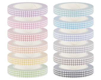 6mm Slim Mini Thin Washi Tape Set Grid Rainbow Colourful Dividers Accent Purple Pink Green Blue Black Grey Red Teal Sky Orange Navy Brown