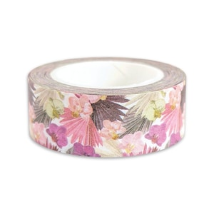Orchid floral washi tape - flowers - leaves - purple - pink - brown - white - cream - nature