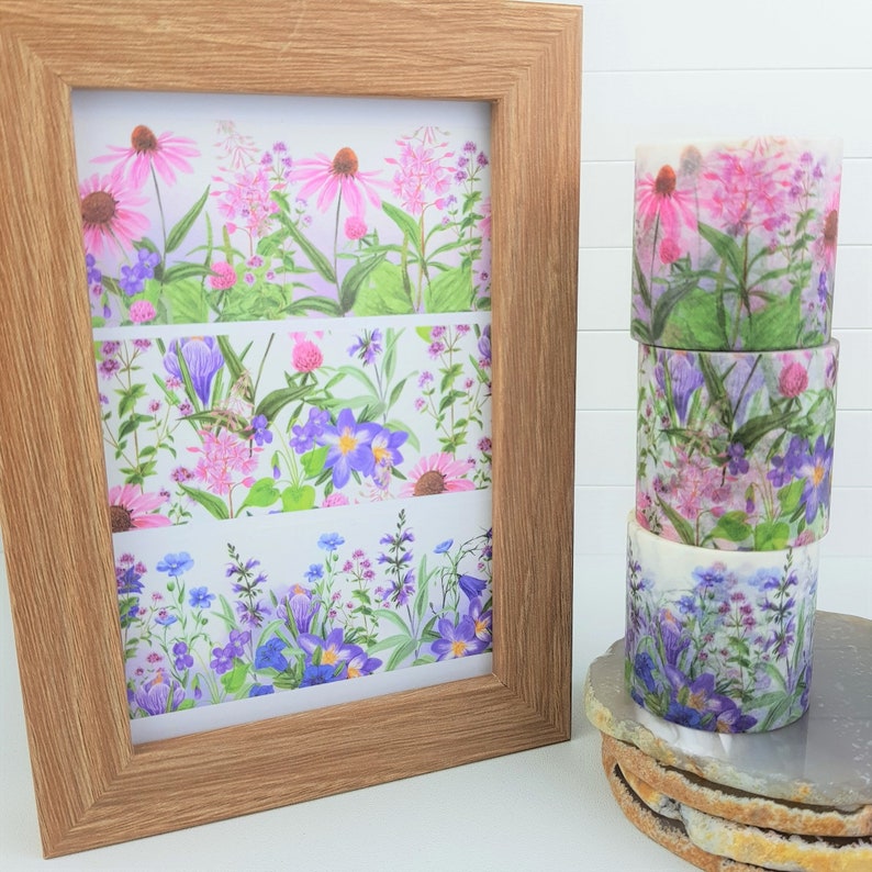 Wide Washi Tape Set Purple Pink Flowers Floral Botanical Nature Bujo Bullet Journal Scrapbook Craft Ephemera Planner Stationery Box Set