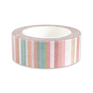 Vertikales Streifenmuster Washi Tape in Pastell-Farbtönen - rosa - grün - beige - creme - braun - weiches Erdrot