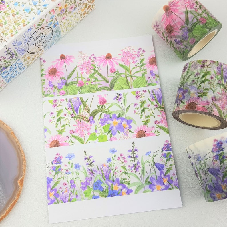 Wide Washi Tape Set Purple Pink Flowers Floral Botanical Nature Bujo Bullet Journal Scrapbook Craft Ephemera Planner Stationery Box Set