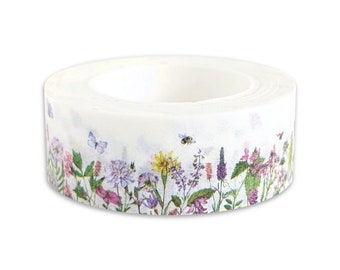 Meadow flowers with bees and butterflies washi tape - pink - purple - yellow - leaf - botanical - spring