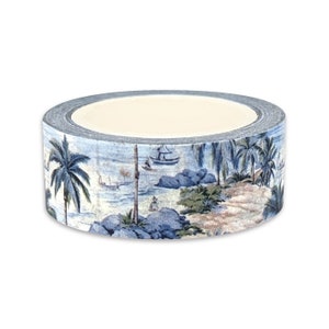 Segelboote Washi Tape - Tropische Insel und Segelboote Washi Tape - Sandbuchten - Strand - Kokospalmen - schattige Ufer - Muster - Unikat - Basteln - Scrapbook - Planen