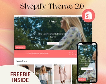 Shopify Store Clothing Theme, Feminine Pink Shopify Website Template, Fashion Premium E-commerce Boutique, Link in Bio Template, Shopify 2.0