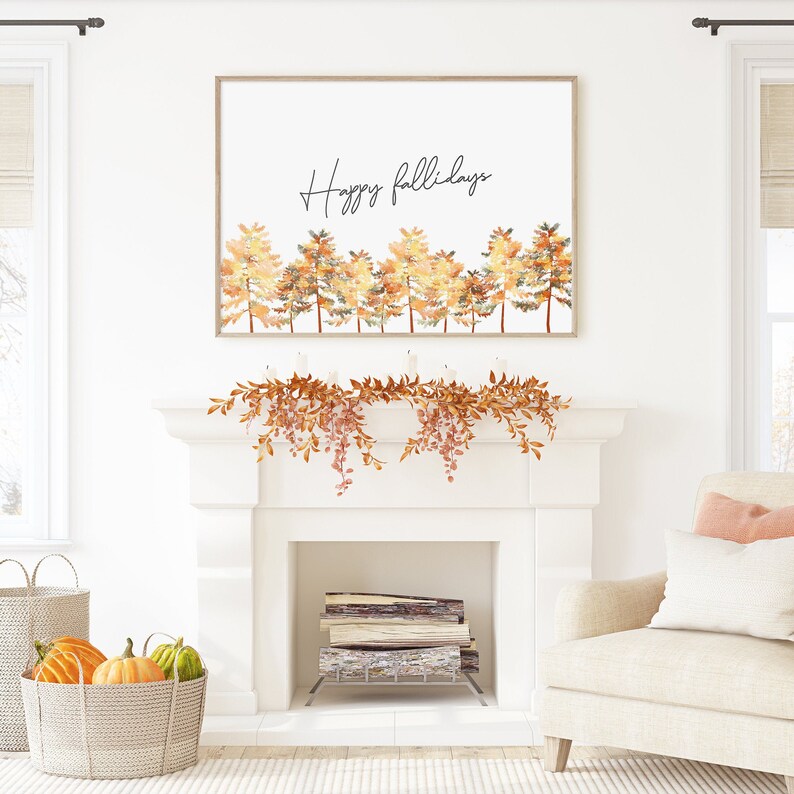 Printable horizontal fall wall art Autumn decor Farmhouse