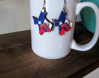 Texas Lone Star Dangle Earrings: Sublimated MDF, State Pride Jewelry