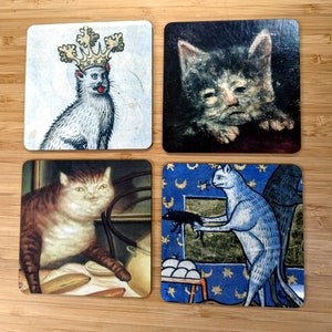 NIRMAN Wooden Crafted Unique Adorable Cat Shaped Coasters Set of 6 with  Holder, Bar Dining Table Home Décor