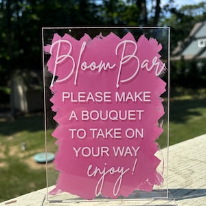 Bloom Bar アクリルおよびペイント サイン | スタンドアロン アクリル サイン | ブライダル シャワー サイン | ウェディング サイン | Flower Bar サイン