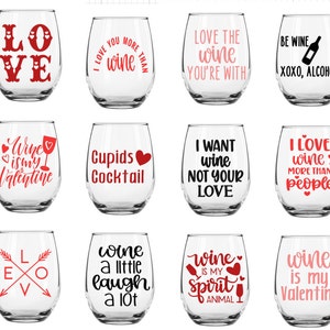 Copas de vino sin tallo del día de San Valentín / Regalo del Día de San Valentín para ella / Copa personalizada / Decoración del día de San Valentín / Copa de vino divertida / Regalo de las mujeres