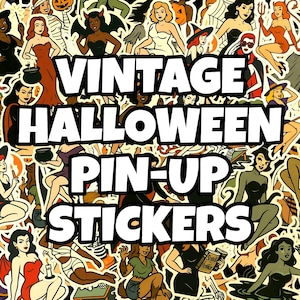 Vintage Halloween Pin-Up Girl Stickers: Retro Spooky Die Cut Sticker Set