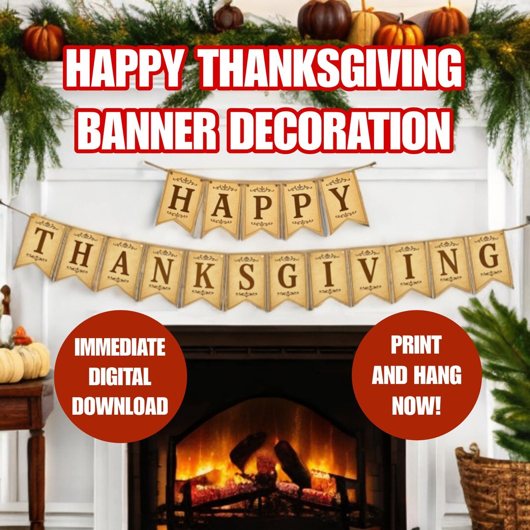 Printable Happy Thanksgiving Banner | Vintage Parchment Fall Décor ...