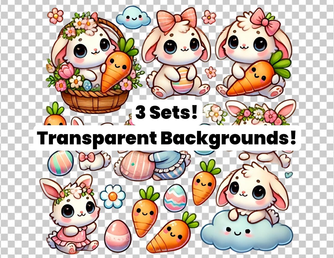Easter Clipart Set Cute Bunny, Easter Eggs and Spring Animals Stickers ...