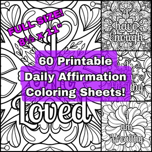 60 Printable Daily Affirmation Coloring Pages for Love, Abundance, Health and Wealth | Positive Affirmations Coloring Sheets | Manifestation