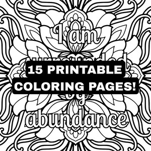 15 Printable Daily Affirmation Coloring Pages for Abundance | Positive Affirmations Coloring Sheets | Manifestation