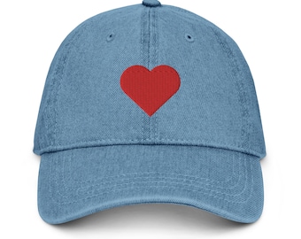Red Heart Denim Embroidered Cotton Baseball Hat