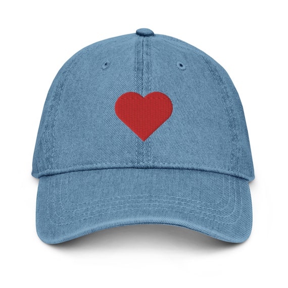 Red Heart Denim Embroidered Cotton Baseball Hat - Etsy Ireland