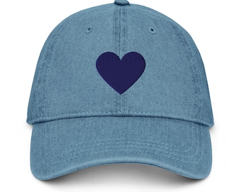 Denim Heart Hat for Women | Embroidered Baseball Cap