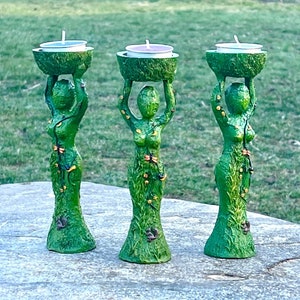 Nurturing Earth Goddess Candle Holder; Green Goddess Gaia T-light Candle Holder; Wiccan; Witch; Pagan; Magick; Spell-casting; Ritual; Altar
