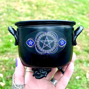 4.5&quot; Metal Triple Pentacle Cauldron; Witch&#39;s Pot; Incense Burner; Charcoal Burner Kit; Smudge Pot; Wiccan; Witch; Magick; Ritual; Altar Tool