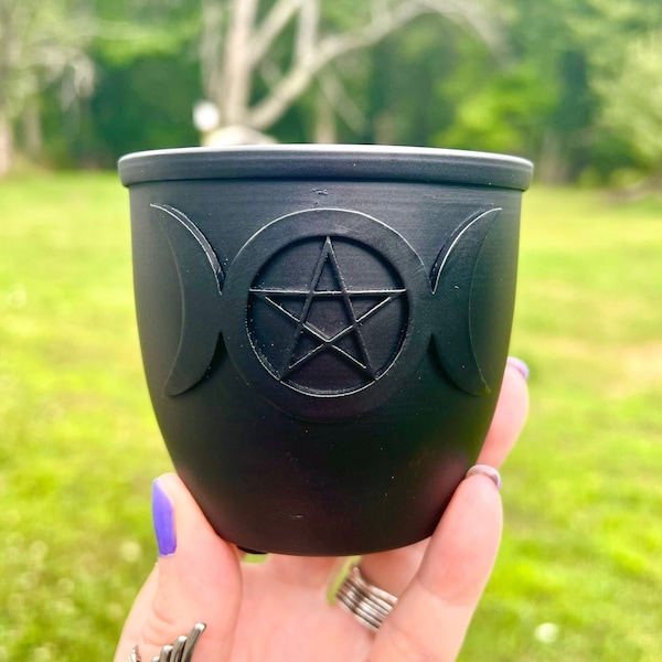 Small Triple Moon Pentacle Metal Smudge Pot; Palo Santo and Smudge Stick Burner; Candle holder; Wiccan, Witch; Pagan; Magick; Ritual; Altar