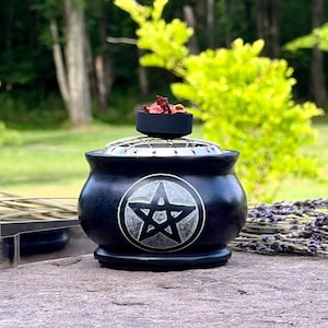 Pentacle Incense Burner Charcoal Holder Soapstone Carved Stone Altar Tool Wiccan Ritual Supply Meditation Space Spiritual Home Smudge Pot