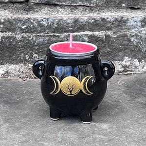 Triple Moon Tree of Life Mini Ceramic Cauldron; Candle and Incense Holder, Wiccan; Witch; Pagan; Ritual; Altar; Spell-Crafting Tool