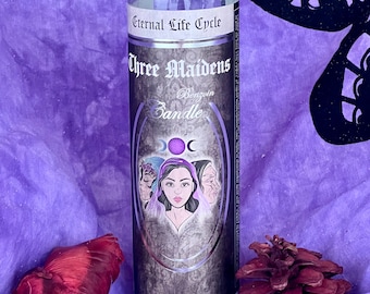 7 Day Enchanted Three Maidens ‘Eternal Life Cycle’ Ritual Candle; Benzoin Glass  Spell-Candle; Spell-Casting; Wiccan Witch Altar; Home Decor